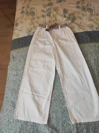 Pantalon toile blanc wide leg