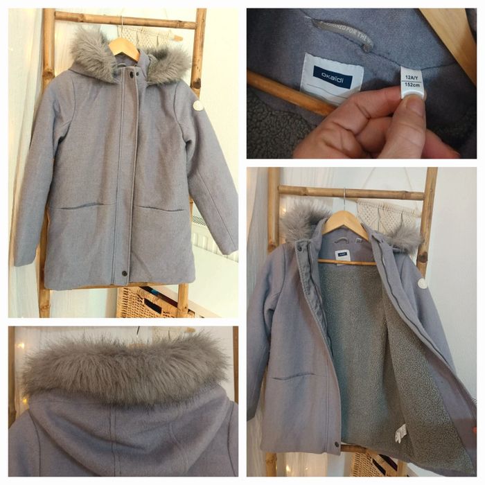 Joli manteau à capuche gris très chaud Okaïdi 12 ans