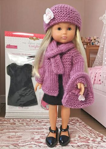 lot robe noire corolle chérie neuve gilet bonnet écharpe rose laine fleur nacre