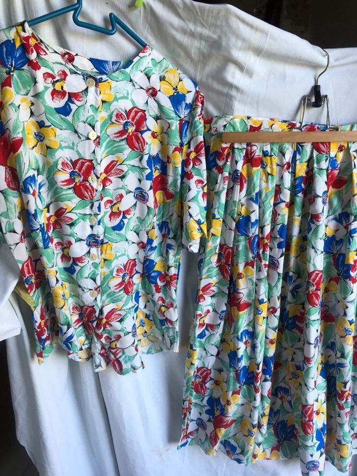 #vintage véritable #ensemble #jupe #chemisier #fleuri - photo numéro 1