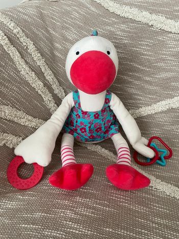 Peluche doudou d’éveil 41cm orchestra oie canard oiseau blanc rouge bleu très bon état
