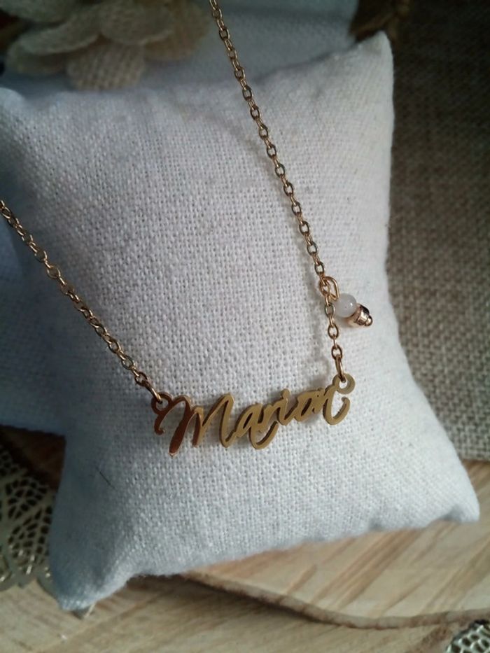 Collier prénom Marion et pierre de labradorite naturelle