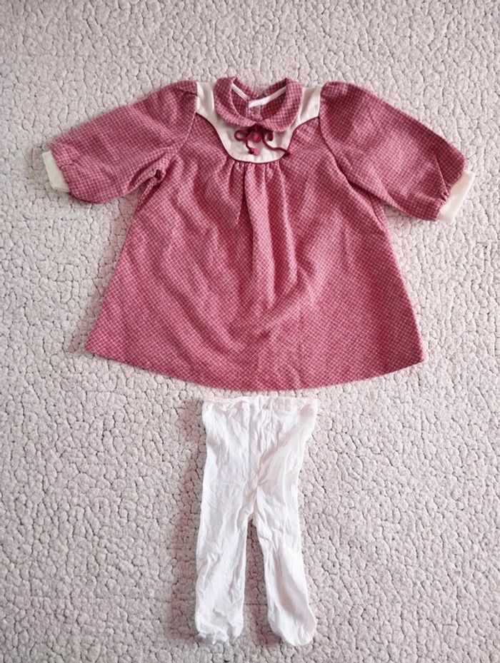 Ensemble robe à carreaux+collant T3M