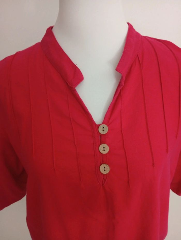 Coline - Blouse rouge taille L | Coton / manches 3/4 - photo numéro 4