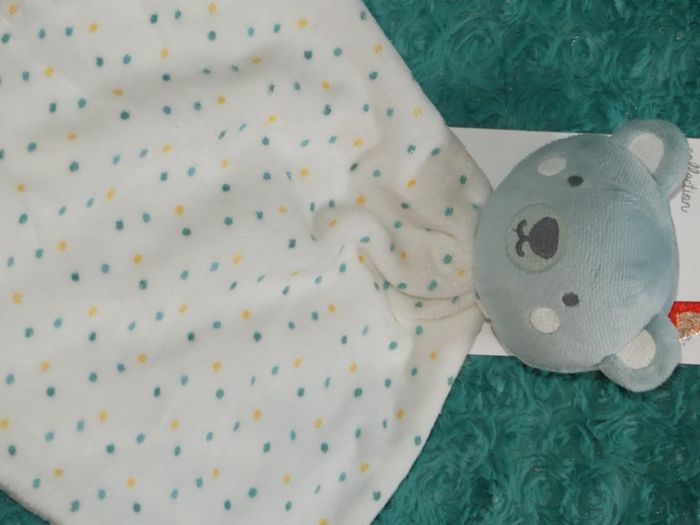 Doudou plat ours orchestra blanc bleu jaune pois 🐰Neuf - photo numéro 2