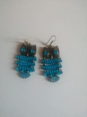 🌸Boucles d'oreille articulées hibou bleu "Vintage" 🌸
