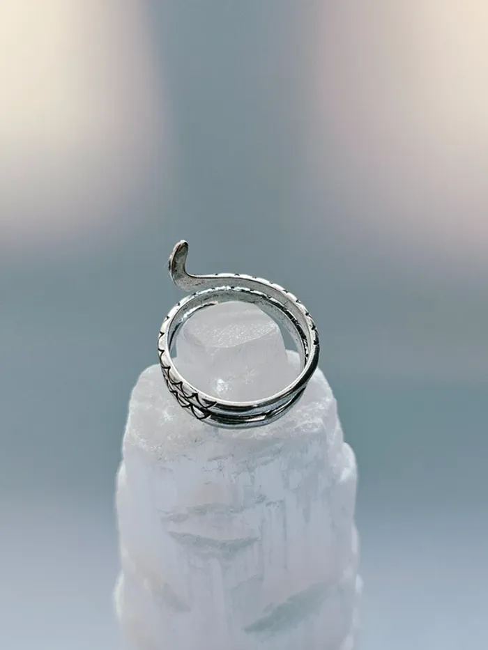 Bague acier inoxydable serpent enroulé yeux verts ajustable - photo numéro 4
