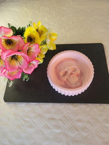 Cendrier tête de mort artisanale en plâtre-rose-12cm