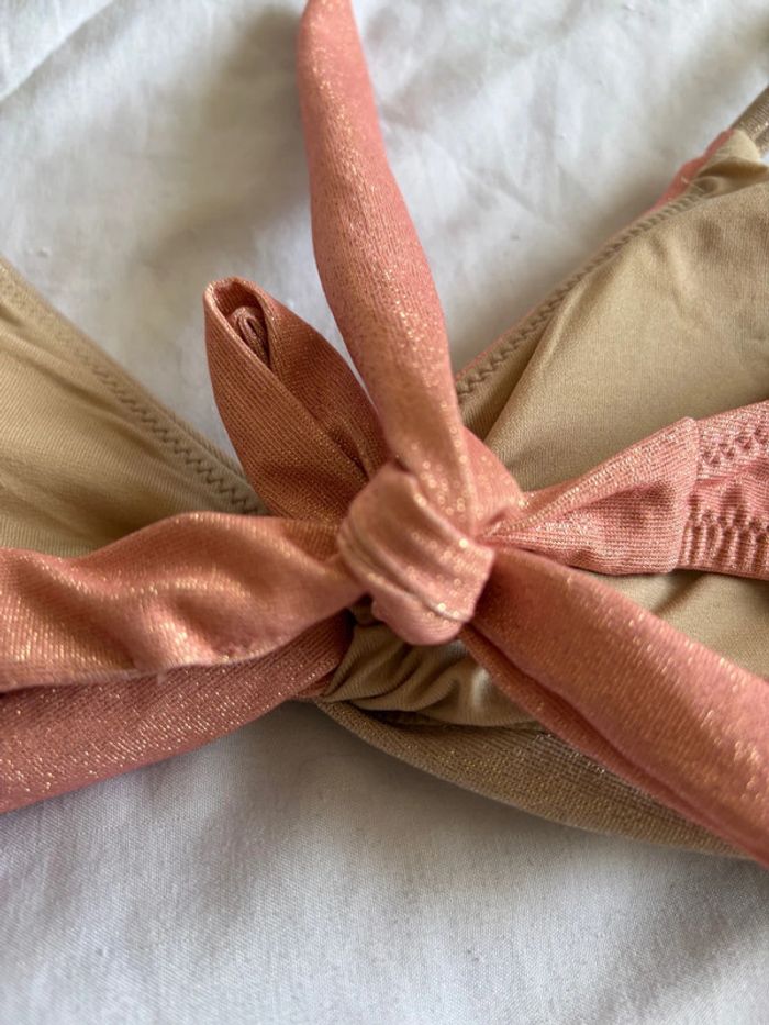 Haut de maillot de bain Penti rose saumon gris marron pailleté brillante taille XS/34 neuf - photo numéro 4