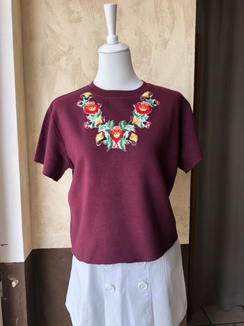 Sweat bordeaux brodé upcycling S