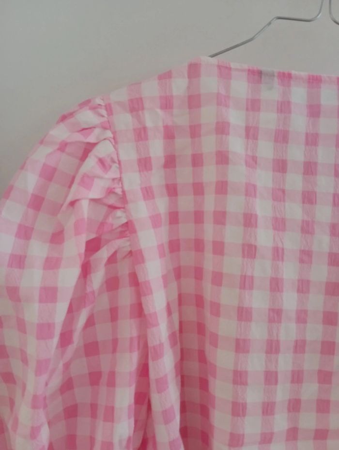 Top à nouer Zara à carreaux rose taille L - photo numéro 8