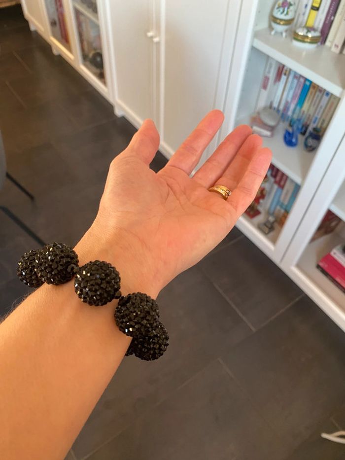 Bracelet en perles noires avec strass noirs - photo numéro 3