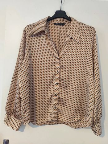Chemise satinée à motifs beige/moutarde taille XL Zara