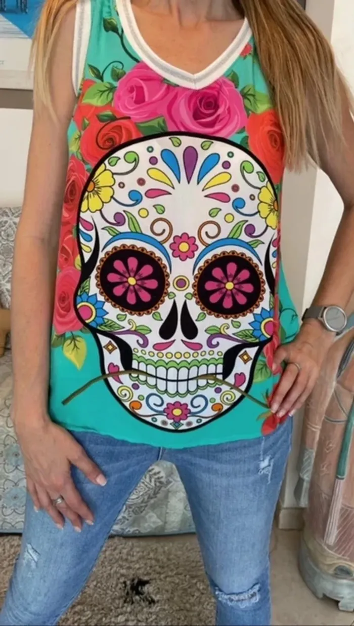Débardeur multicolore bohème skull taille unique - photo numéro 2