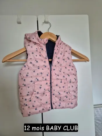 Manteau doudoune sans manches réversible rose 12 mois BABY club