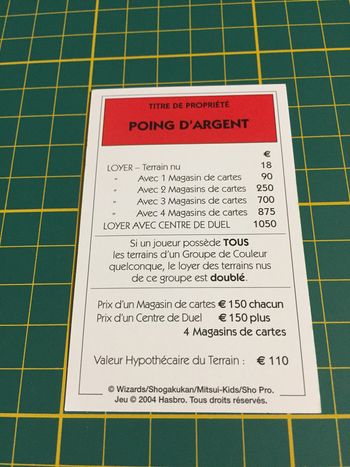Carte Poing d'argent pièce détachée Monopoly Duel Masters Hasbro Parker Wizards #A64