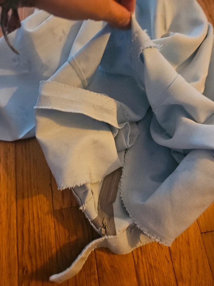 Pantalon droit léger cousu main, taille haute, bleu, taille M - photo numéro 8