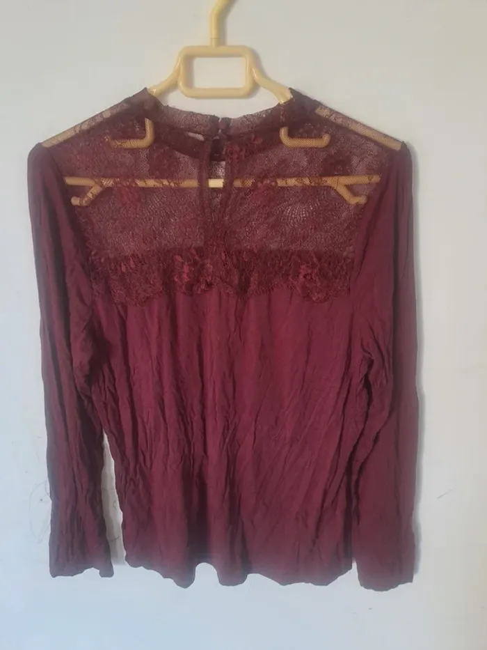 Blouse Bordeaux à dentelle Pimkie Taille L - photo numéro 9