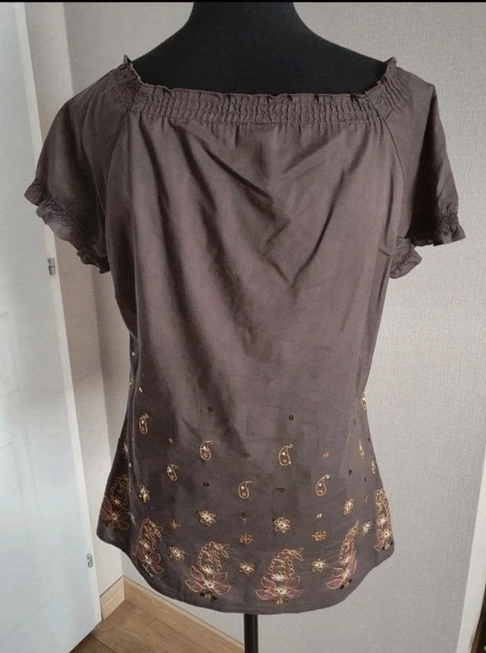 Blouse manches courtes marron à motifs Esprit taille 38 - photo numéro 9