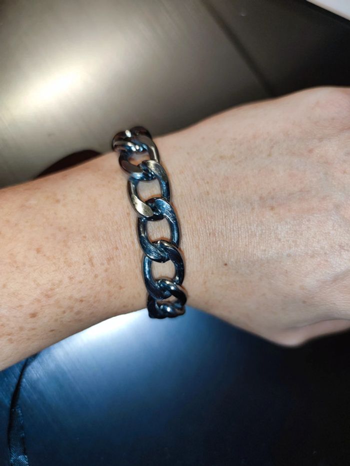 Bracelet style gothique chaîne et satin noir. - photo numéro 2