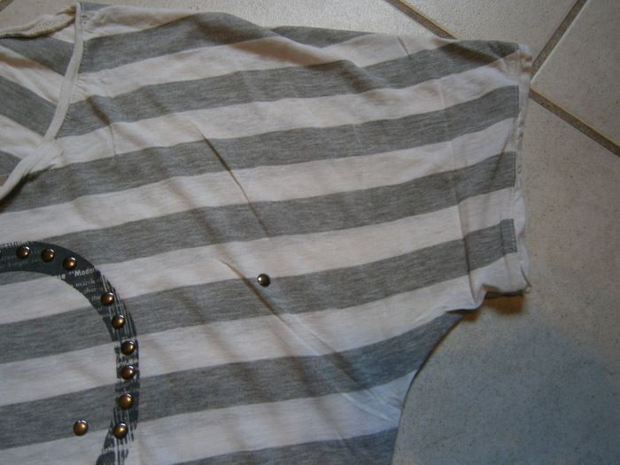 Tee-shirt MC rayé blanc/gris PROMOD Taille L - photo numéro 4