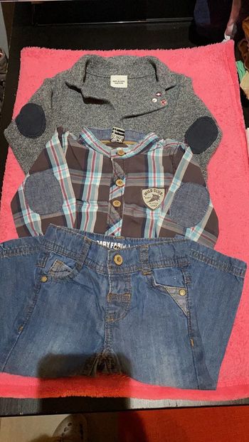 Ensemble jeans chemise et gilet 9mois tape à l’oeil