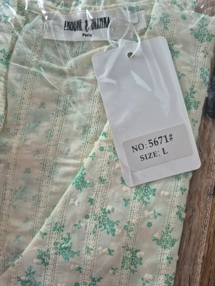 Blouse Manches Courtes Verte et Crème Femme Taille L/40 - photo numéro 3