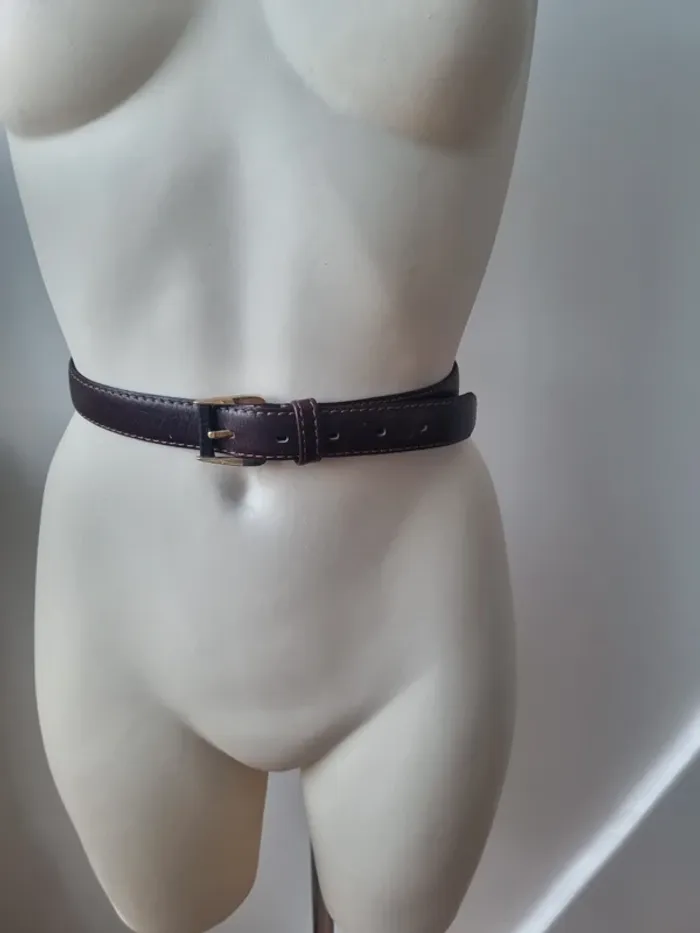 Ceinture en cuir marron et dore vintage - photo numéro 12