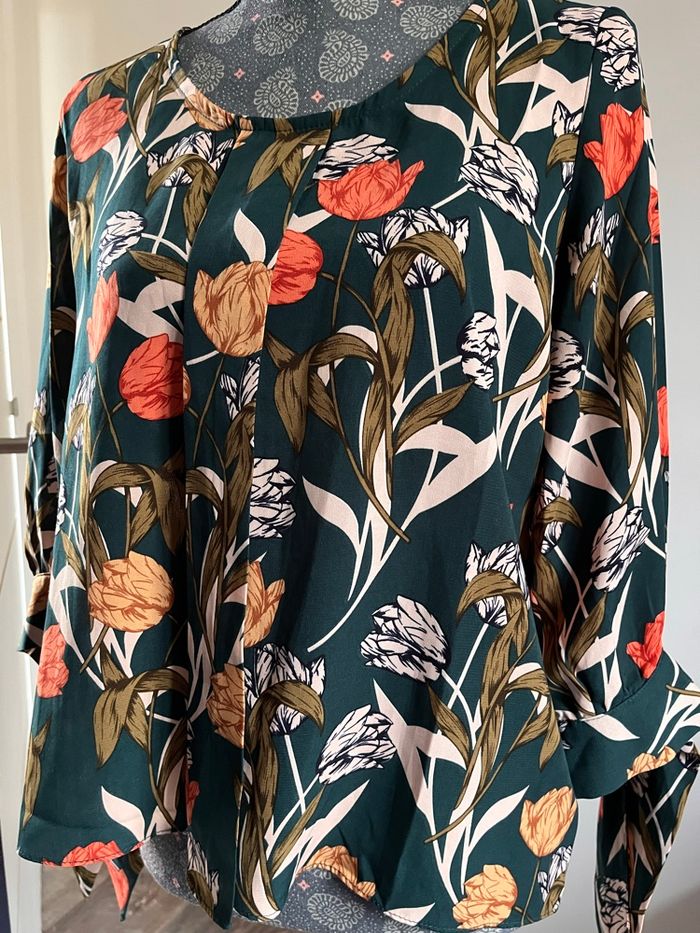 Blouse vert foncé à fleurs Lili & Lala Taille M - photo numéro 3