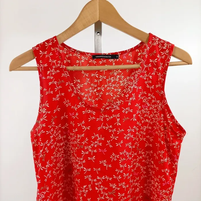 Robe rouge Monoprix AutreTon imprimé libellules sans manches T38 A1445 - photo numéro 2