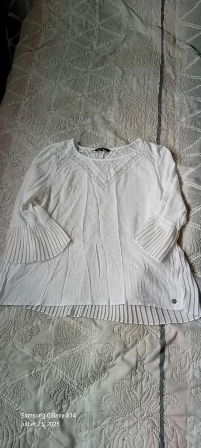 Blouse légère manches pagodes 3/4 avec plis et dentelle blanche femme S bonibo - photo numéro 8