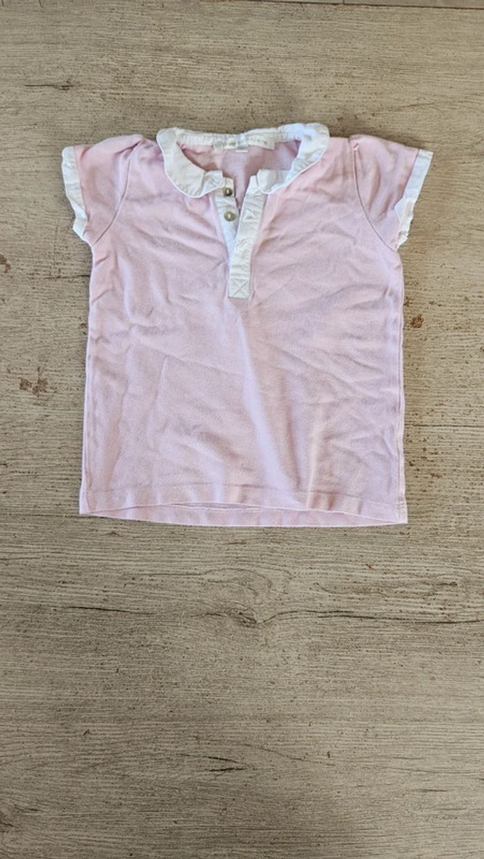 Polo rose clair à col blanc, Buissonnière, 4 ans