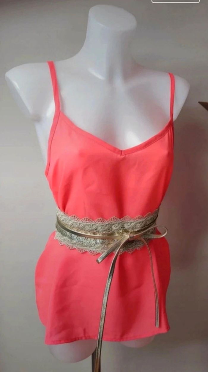 🌺Joli top voile corail fluo neuf - K Woman taille 40🌺 - photo numéro 3
