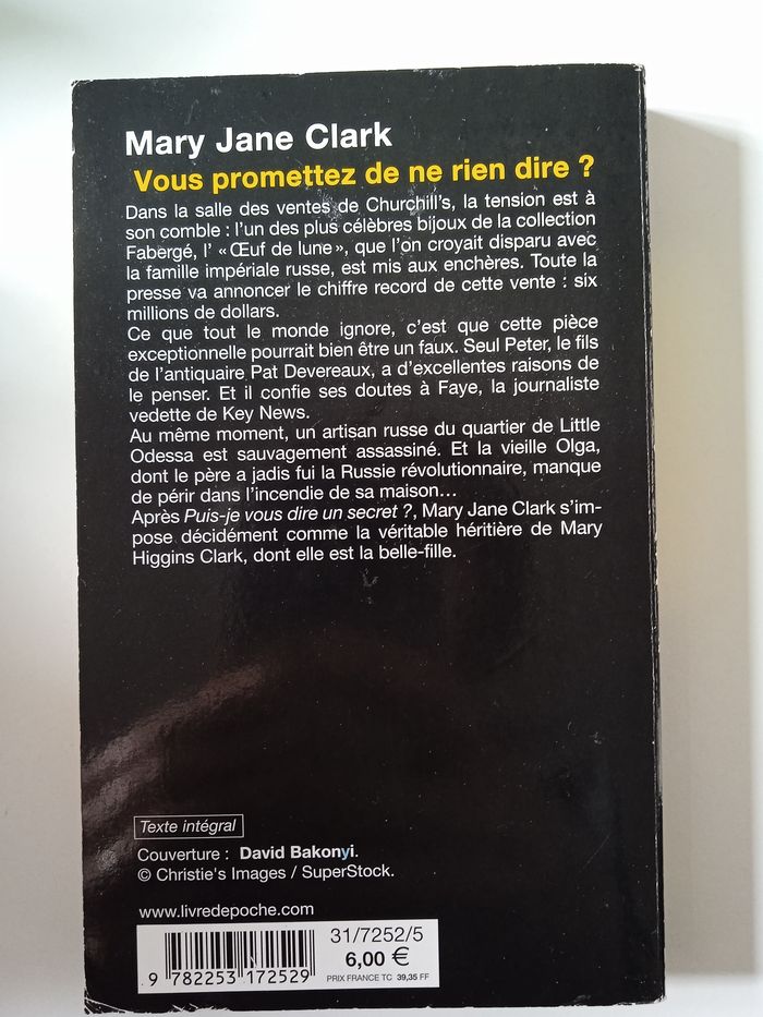 Livre polar Vous promettez de ne rien dire Mary Jane Clark - photo numéro 2