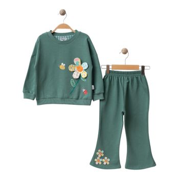 Ensemble Fille 4 Ans Tendance – Sweat Fleurs Relief & Pantalon Évasé