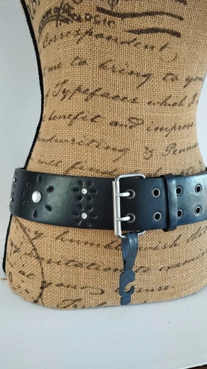 Ceinture noire effets pierres blanche 90 cm - photo numéro 2