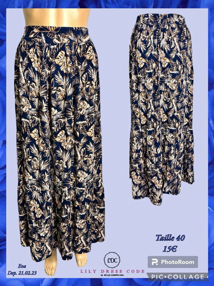💙 Jupe longue fluide tropicale – Taille 40 SOLDÉ -50% 💙