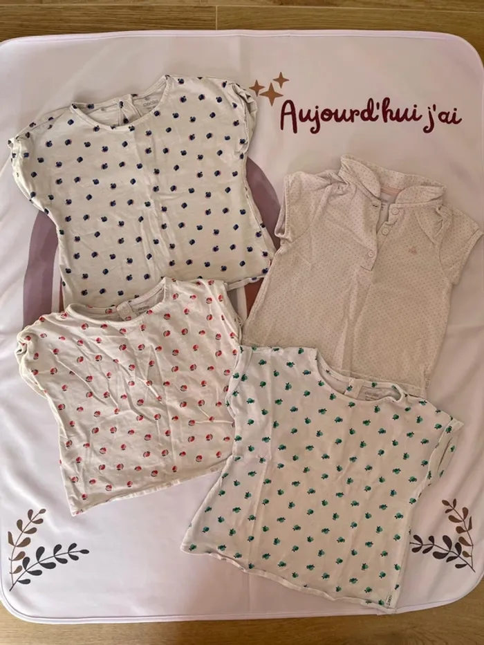👕 Lot de 4 t-shirts bébé fille – Obaïbi – Taille 18 mois / 80 cm