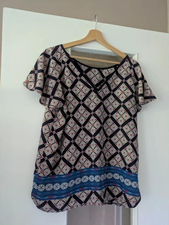 Magnifique haut blouse femme tons bleus taille 44