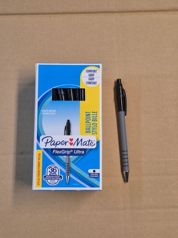 Boîte 36 stylos billes noirs Paper Mate Flexgrip Ultra