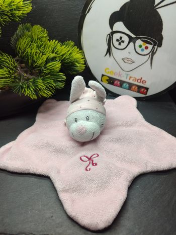 Doudou Lapin Plat Rose Etoile Pois nicotoy bonnet nuit blanc Noeud Gris Point 