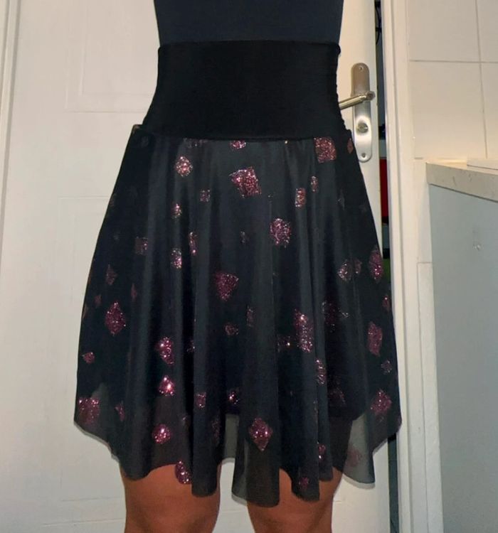 Jupe pailletés en Tulle Noire et Rose Taille M/L