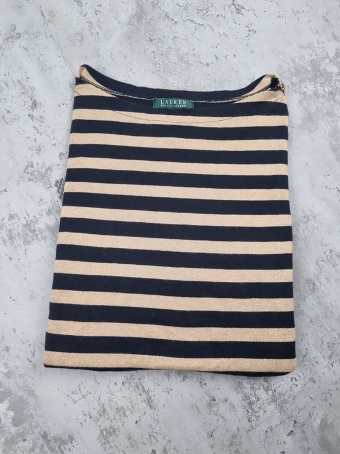 T-shirt rayé doré et noir Lauren Ralph Lauren – Taille M Femme (mesures en photos) - photo numéro 2