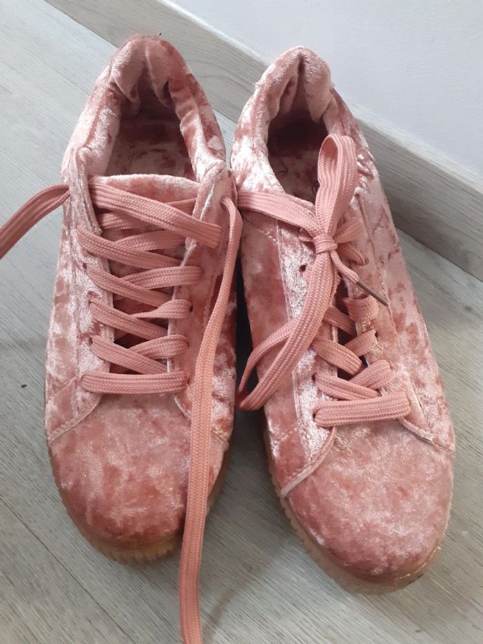 Baskets velours rose vintage 39 - photo numéro 2