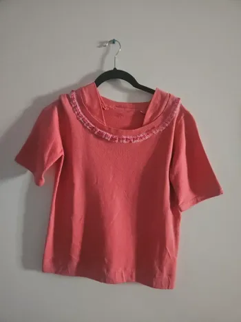 Pull rose vintage col Claudine en laine Mérinos T.38