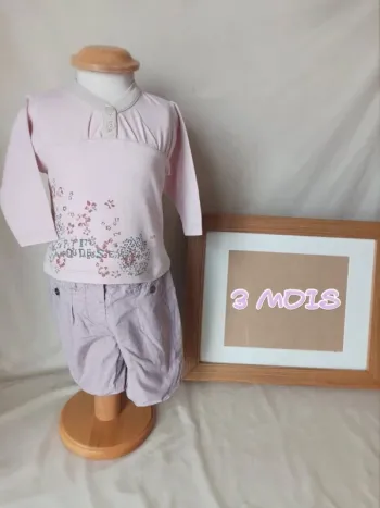 Ensemble tee-shirt manches longues et pantacourt lilas fille 3 mois