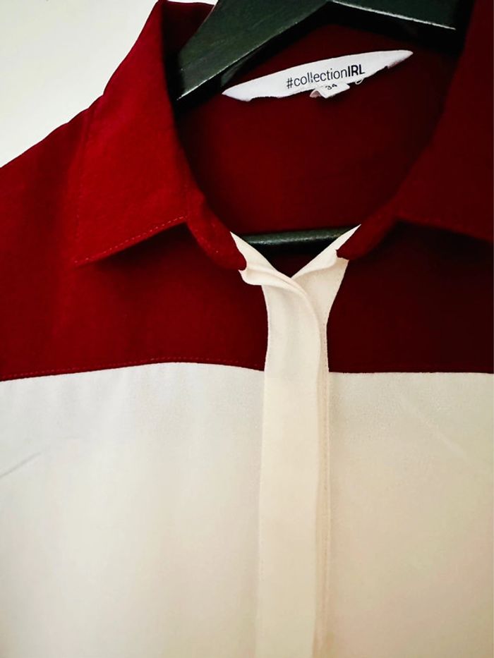 Chemisier Bordeaux et blanc Taille 34 - photo numéro 3