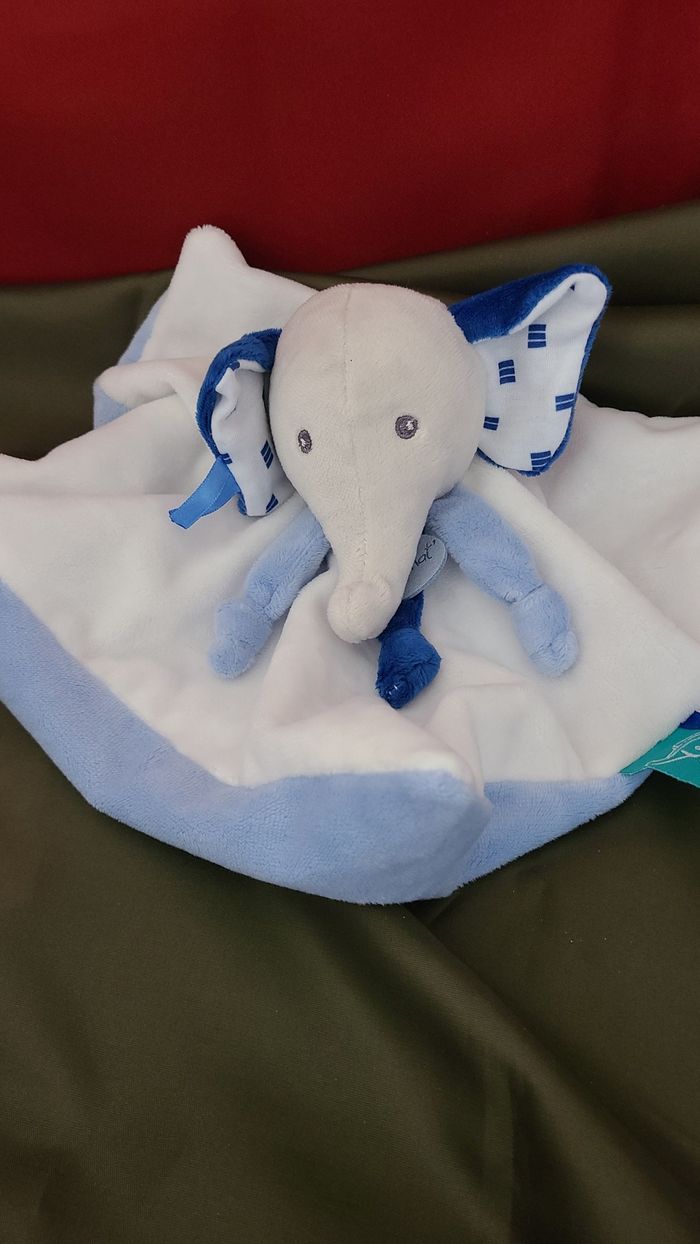 DOUDOU PLAT BABY NAT ELEPHANT EDGAR BLEU BLANC BABYNAT - photo numéro 3