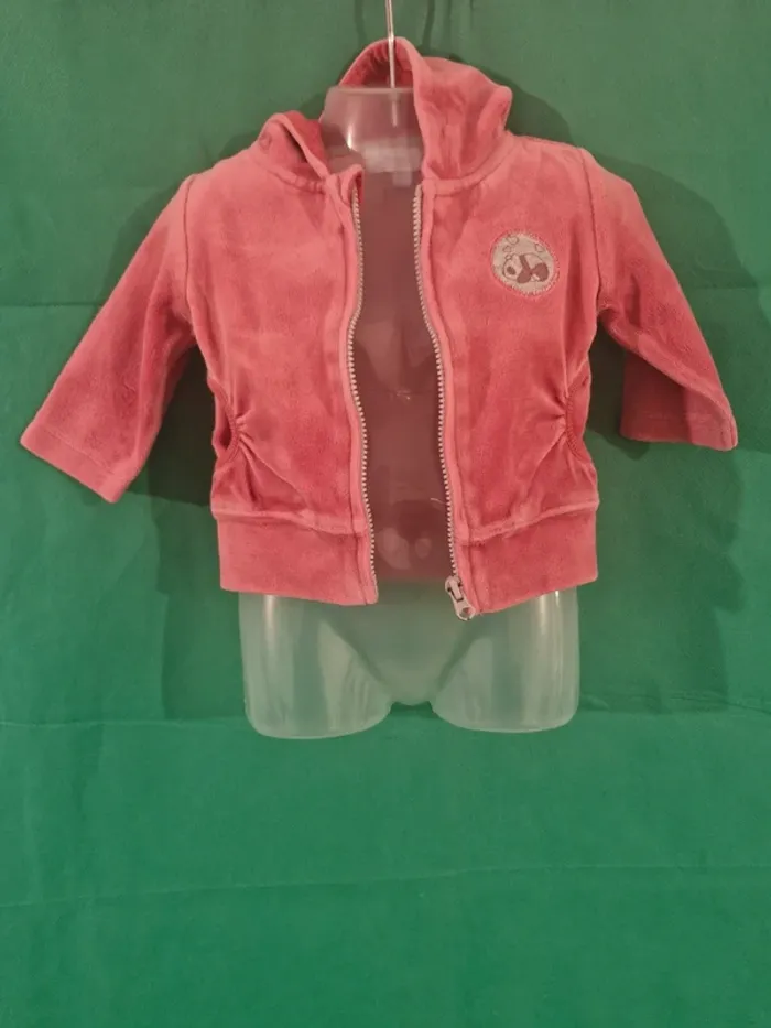 Gilet à capuche zippée en velours rose Tex Baby - photo numéro 2