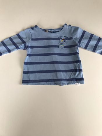 T-shirt bébé rayé bleu Youpi Bear 6 mois
